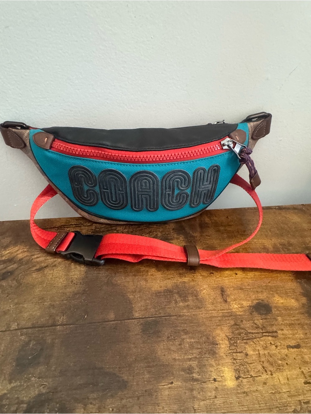 Coach Teal and Red Crossbody Belt Bag